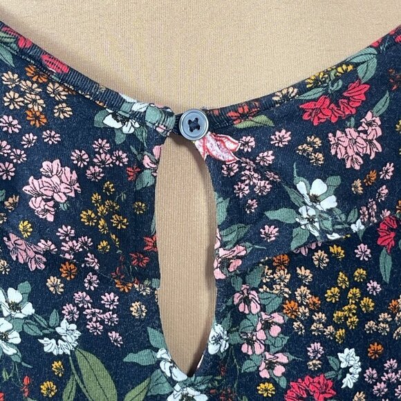 Loft Swing Dress Knit Floral Ruffle Cap Sleeve Comfort Casual M Medium Black - Picture 6 of 7